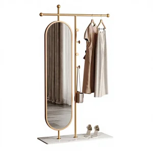 Simple Metal Floor-Standing Coat Rack with Rotatable Mirror