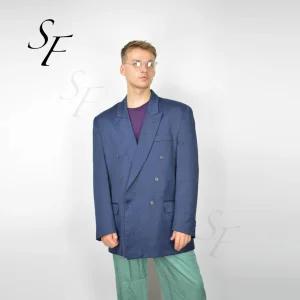 Custom Spring and Autumn Casual Loose Fit British Style Vintage Dark Blue Classic 80's Wool Polyester blazer Men's Suit Jacket