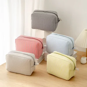 Custom Corduroy Travel Makeup Bag Portable Zipper Large Capacity Organizer Pouch Customized Embroidered Cosmetic Bag For Women