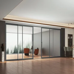 Double Tracks Aluminium Sliding Door for Living Room, Bedroom, Interior, Hotel, Building Glass Door Aluminium Frame Awning Door Broken Bridge System