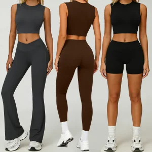 ABX8002-3+ACK8002-2 Wholesale Solid Color Spandex Workout Clothes Women High Stretch Sports Bra Set Soft Women Activewear Suit