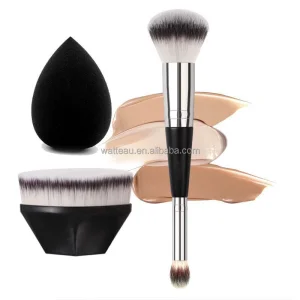 Professional 3-Piece Multifunctional Synthetic Hair Makeup Brush Set with Resin Handle for Foundation Concealer Application Face