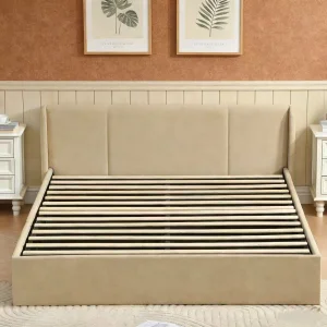 Space Saving Tufted Upholstered Full Bed Frame Large Under Bed Storage Wooden Bed