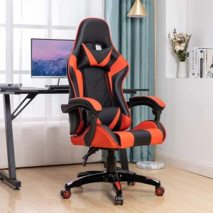 Height Adjustable 360 Degree Swivel PC Chair Black and Red Pu Leather Racing Ergonomic Computer Gaming Chair