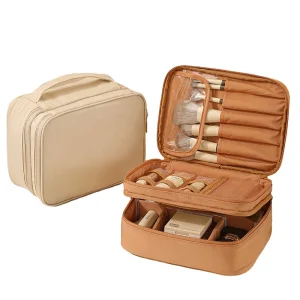 Wholesale Large Capacity Waterproof Double Layer Make up Bag Travel Cosmetic Bag with Multi Pockets
