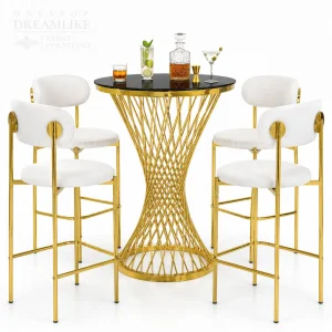 Luxury Gold Round Cocktail Table with Marble White Top and Sturdy Metal Base for Weddings and Events Bulk
