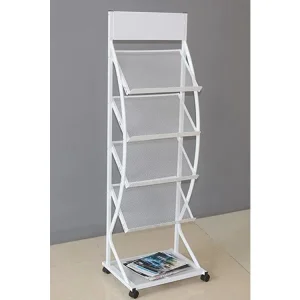 Mobile Casters A4 Magazine Exhibition Acrylic Board Display Stand Silver Folding Catalog Brochure Holder Stand for Promotion
