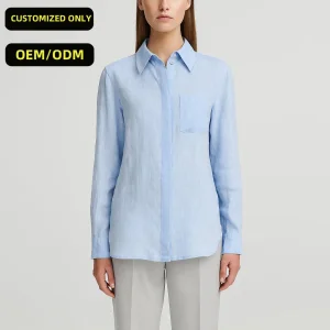Blusa de Linho Elegante de Manga Longa Personalizada para Mulheres