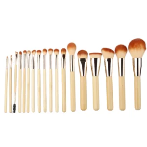 Custom Logo 18pcs Eco-Friendly Bamboo Makeup Brush Set Soft Synthetic Vegan Professional Face Brush Kit with Logo