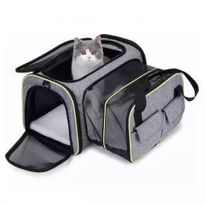 Soft Sided Pet Carrier Airline Approved 2 Sides Expandable Collapsible Cat Carrier With Pockets and Removable Fleece Pad