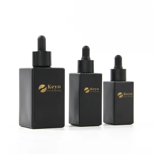 Cosmetic Glass Dropper Bottles Packaging Luxury Matte Black Body Hair Essential Oil Wholesale Empty 10ml 15ml 30ml 50ml 100ml 120ml Square Serum Glass Bottle
