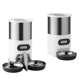 Food Grade Stainless Steel Pet Feeder, Timed Automatic Cat Dog Food Dispenser with Voice Call Function