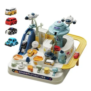 Conjunto de Brinquedos para Crianças com Tema Espacial 6 Botões de Promoção para Bebês e Crianças, Brinquedo de Carro Interativo, Jogo de Aventura com Carro, Brinquedos de Pista de Corrida