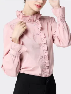 Blusa feminina casual com gola de babado