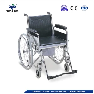 Folding Wheelchair Commode Seat Chromed Steel Wheel Chair with Commode