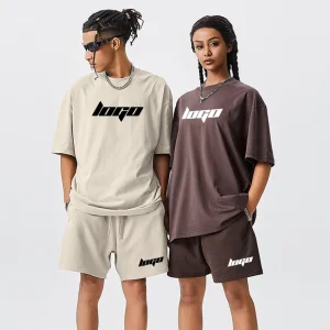 OEM Plus Size Cotton French Terry High Quality Tshirt T Shirt and Shorts Summer Two Piece Men Blank Custom Unisex Short Sets Set Tracksuit Clothing