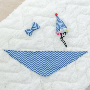 Rena Pet Birthday Sets Three Styles Blue Color Funny Hat Bandana Bow Tie for Pet