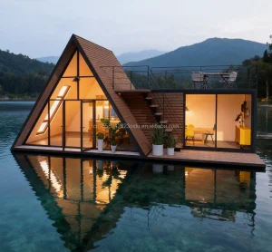 Luxury Modern A-Frame Low-rise Villa Heat-Insulated Modular Prefab Tiny Triangle House for Apartment or Prefab Cottage