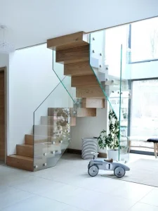 Indoor Wood Staircase Design Glass Railing for Sell