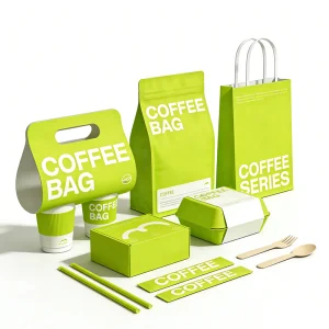 Custom Logo Disposable Takeout Packaging Box Set Personalized Design Coffee Cups and Paper Bags