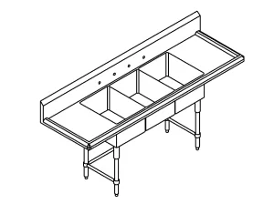 Stainless Steel Three Compartment Commercial Sink Triple Sink for Commercial Kitchen