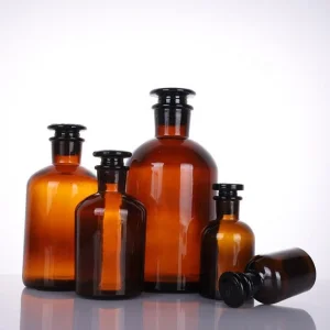 30ml 60ml 125ml 250ml 500ml 1000ml Wide Mouth Amber Reagent Glass Apothecary Bottles with Lid
