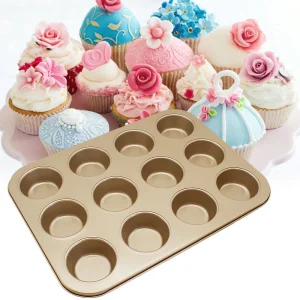 Gold Nonstick Mini 12 Holes Baking Cupcake Cup Cake Tools Non Stick Carbon Steel Bakeware Muffin Pan