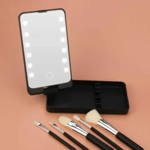 360 Degree Folding Travel Mirror with LED Lights and 5 Brushes