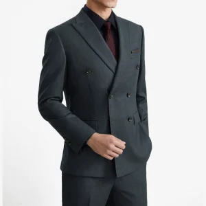 100% Virgin Wool Luxury Men's Suit Custom Double Breasted Business Suit Three Piece Set Suit Vest Pant Men's Wedding Dress Suit