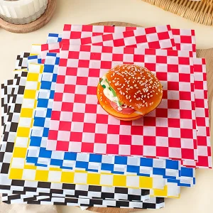 Grease Resistant Red Checkered Sandwich Wrapping Liner