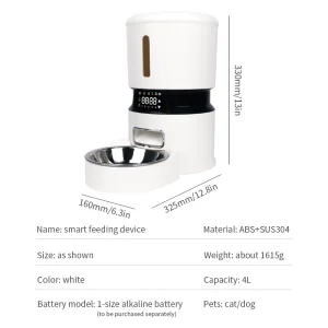Automatic Pet Feeder 6.5-Litre Smart Cat Food Dispenser Dry Food Timed Feeder Suitable for Dogs Automatic Pet Feeder Plastic Construction Rechargeable