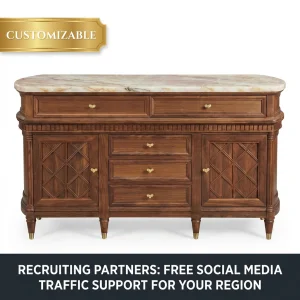 Luxury Walnut Sideboard Rose Quartz Top