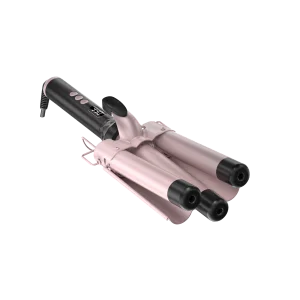 Wholesale Custom Rose Gold 3 Barrel Hair Curler Ceramic Deep Rotating Curling Waver Crimp Iron LCD Display PTC Heated Household