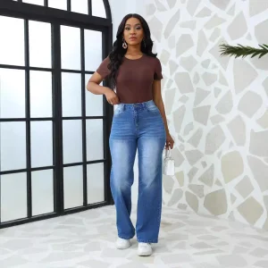 Jeans vintage de perna reta soltos casuais com gradiente para mulheres