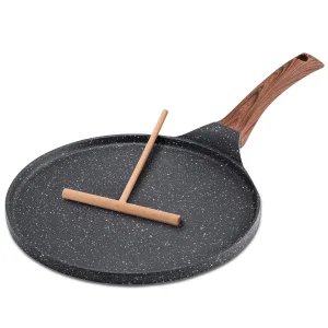 Nonstick-Crepe-Dosa-Pan Pancake Flat-Skillet Tawa-Griddle 10-Inch with Stay-Cool Handle Induction-Compatible Pfoa Free