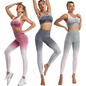 Conjunto de Yoga con Gradiente Sin Costuras para Mujeres - Pantalones de Fitness de Secado Rápido