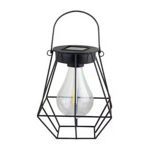 Iron Hanging Lantern Lamp Metal Handle Outdoor Waterproof Solar Garden Decorative Light with Copper Wire LED Bulb