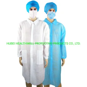 Disposable Non Woven Long Sleeve Protective Lab Coat with Collar