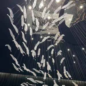 Custom Large Bar Chandelier for Luxury Hotels Lounges Square/Oval/Long Luxury LED Hanging Glass Floating Leaf Art Stair Ceiling