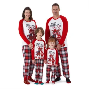 Pijamas navideños de ciervos de algodón rojo