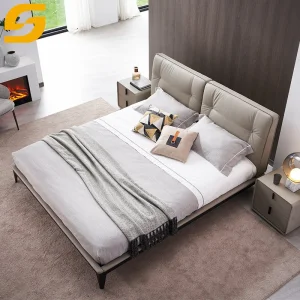 Conjuntos de muebles de dormitorio de estilo moderno y simple, cama king y queen de cuero blanco