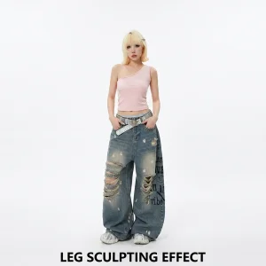 Women Y2K Baggy Ripped Jeans