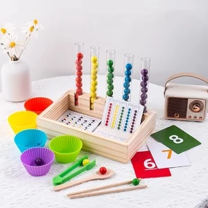 Montessori Wooden Bead Stack for Kids 3+ Years Old Rainbow Color Sorting &amp; Counting Fine Motor Math Skills Boost