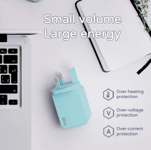 Compact 45W GaN UK Charger Dual Ports USB C USB a