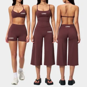 Custom Logo Sportswear Yoga Vest Clothing Gym Wear Women Tops Fitness Capri Pants Sport Wear Women Workout Bra Shorts Sets