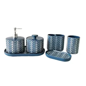 Buy Nordic - Style Blue & White Geometric Leaf - Patterned Ceramic 6 - Piece Bathroom Accessory Set Supplier, Suppliers