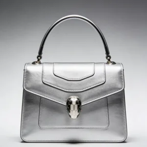 Factory Direct Premium Leather Women's Retro Structured Satchel Bag Elegant Snake-Emblem Lock Top Handle Purse