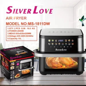 Factory Direct Large Digital Touch Screen Electric Air Fryer Modern Square PBT Design for Home and Hotel Use