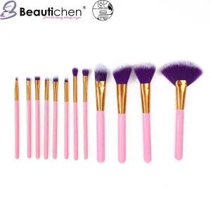 Beautichen 12PCS Pink Makeup Brushes Set - Wood Handle Soft Fan Brush Beginner Concealer Detail Cosmetic Tools Bulk OEM