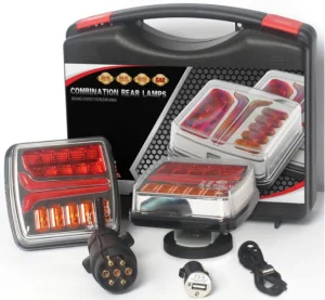 ECE Wireless 12V 24V Trailer Tail Lights Kit with Magnetic Rechargeable Stop Reverse Turn Signal Rear Lamp for Truck Tow Van